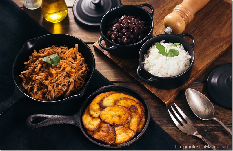 Pabellon, Latin American food, mechada meat, white rice, fried plantain and black beans