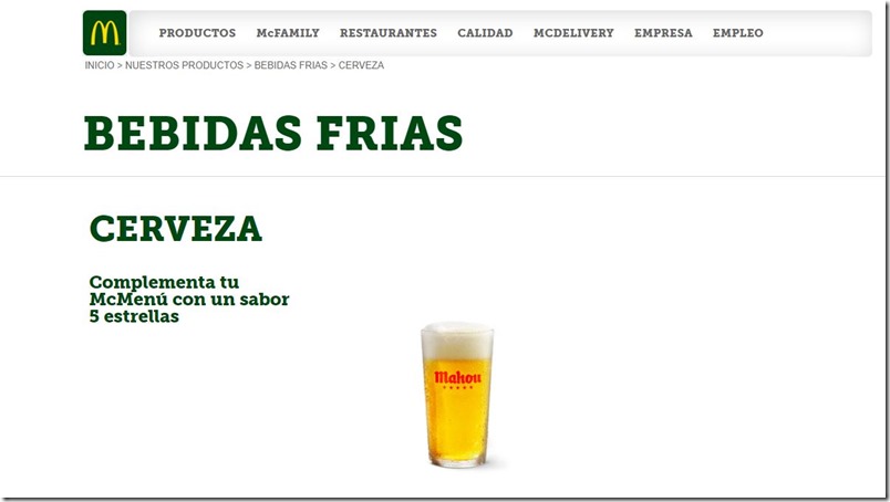 Cerveza en Mc Donalds España