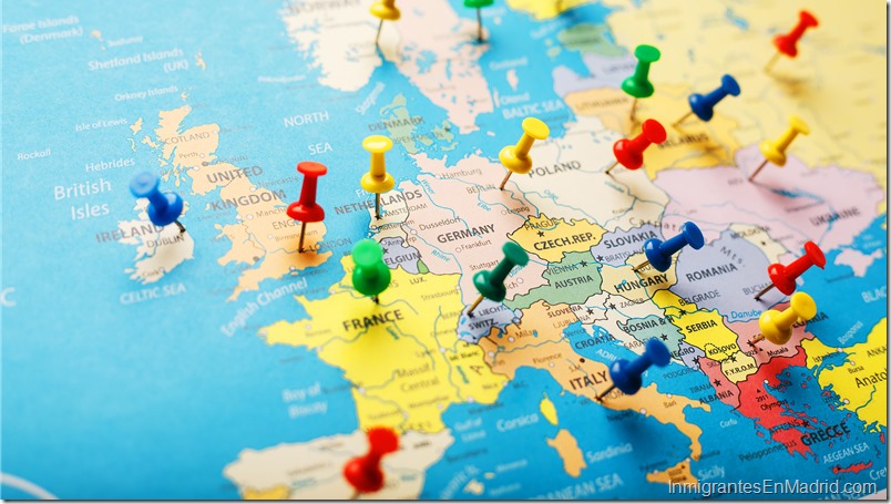 On the map of Europe, the colored buttons indicate the location and coordinates of the destination
